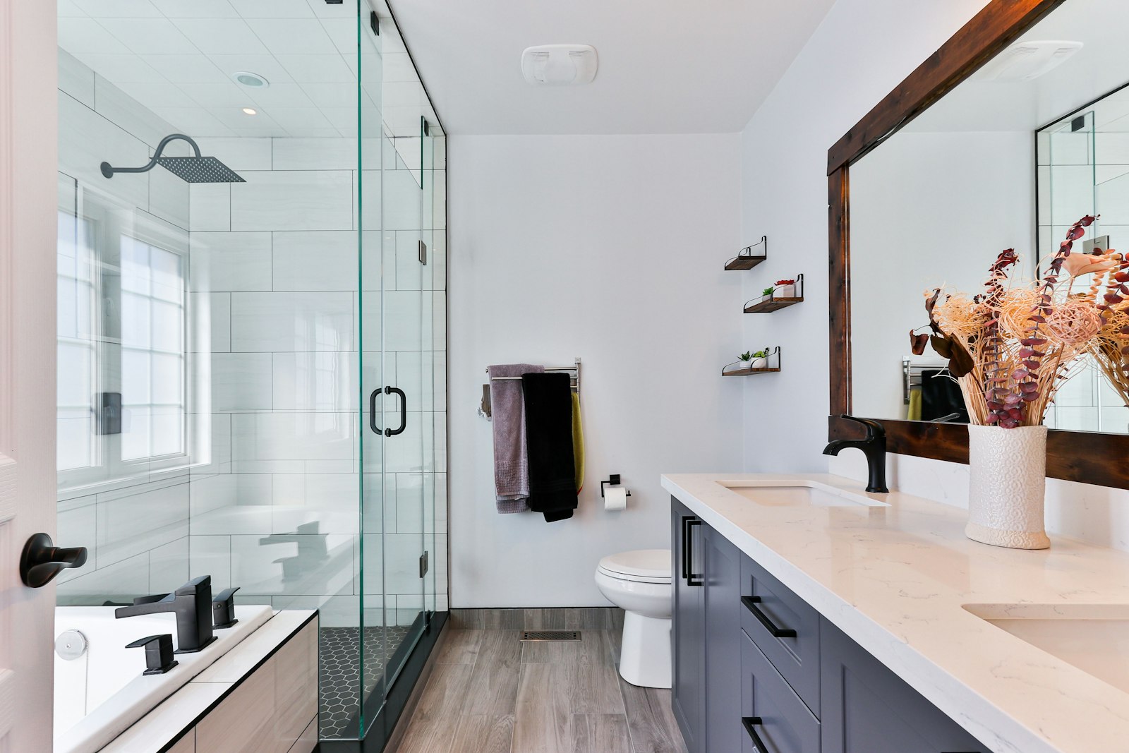 Renovated luxury bathroom with glass shower